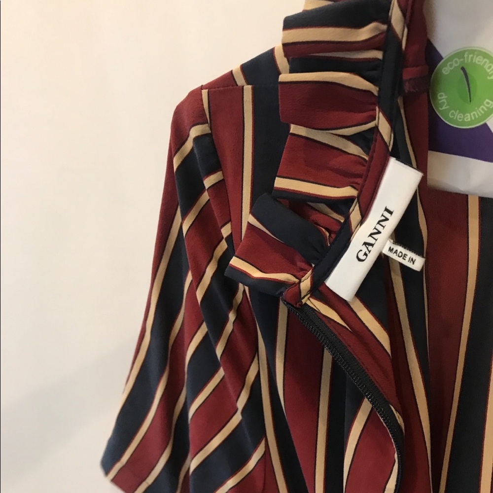 Ganni Silk-Satin Striped Dress